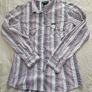 Wrangler Retro Western Snap Shirt – Medium – Pink Stripe Cowgirl Top